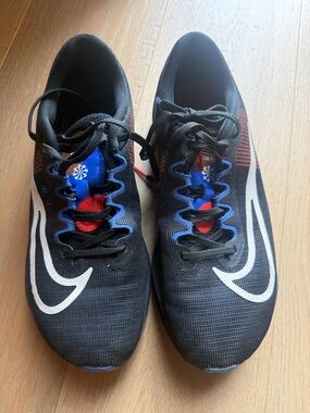 Nike Black Sneakers with White Swoosh and Blue & Red Accents
